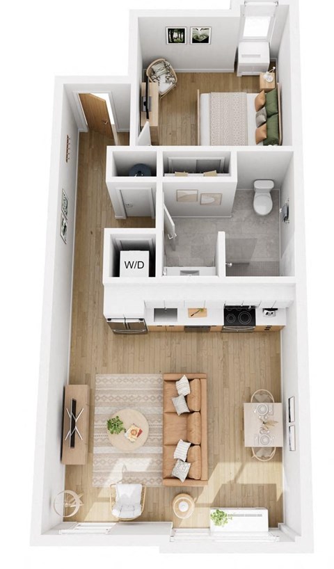 Floor plan for 1 bed, 1 bath, 715 sqft